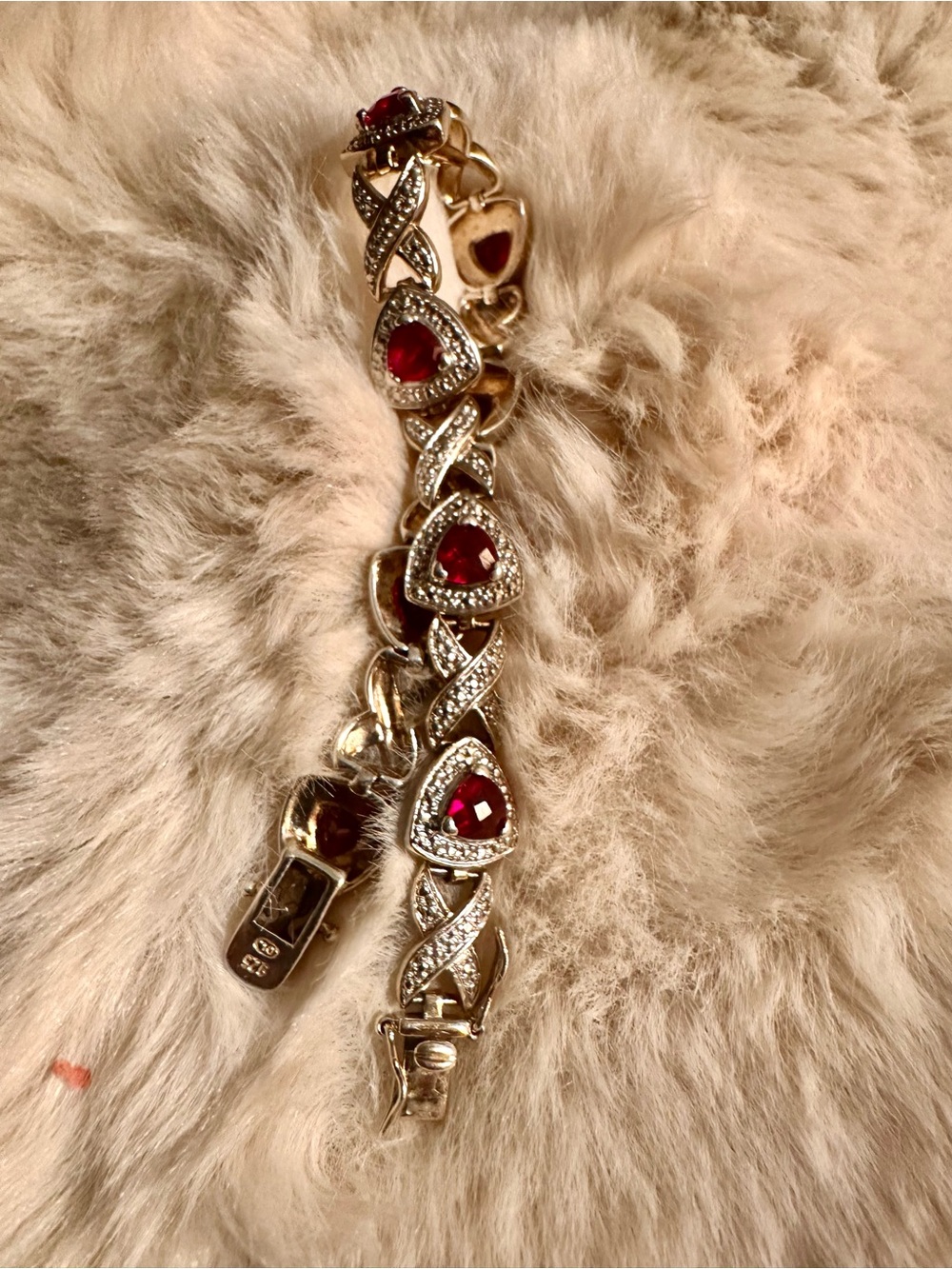 925 Sterling Silver Ruby & Diamond Accent Bracelet – Trillion Cut – 8”